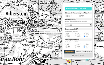 Screenshot einer Karte auf Waldmonitoring.ch